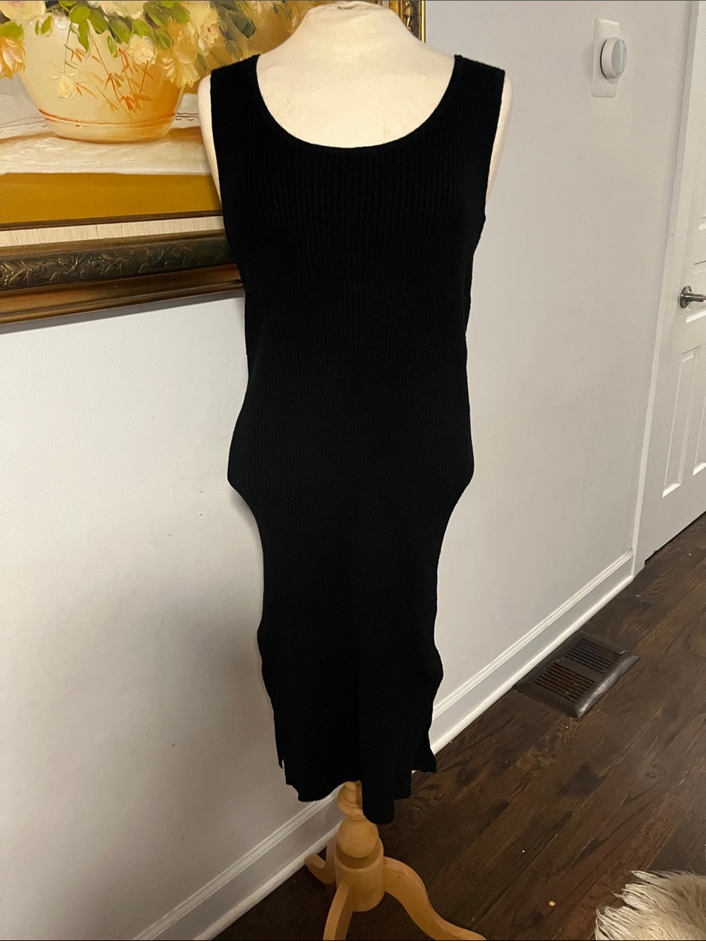 Magaschoni Black Ribbed Sleeveless Midi Dress